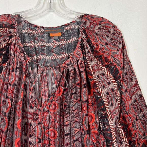 Anthropologie Tunic Blouse Top Flowy Tribal Print Red Black Pullover Small - Picture 5 of 9